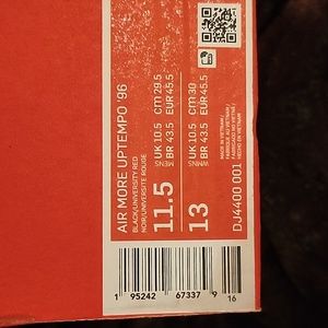 Air More Utempo '96, men's size 11.5, Black/Split Navy-Red